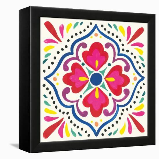 Floral Fiesta White Tile V-Laura Marshall-Framed Stretched Canvas