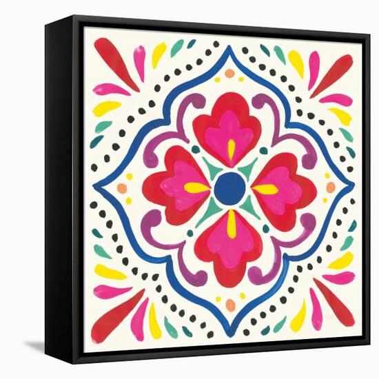 Floral Fiesta White Tile V-Laura Marshall-Framed Stretched Canvas