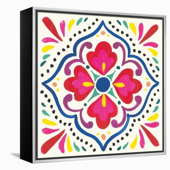 Floral Fiesta White Tile V-Laura Marshall-Framed Stretched Canvas