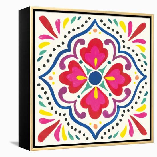 Floral Fiesta White Tile V-Laura Marshall-Framed Stretched Canvas