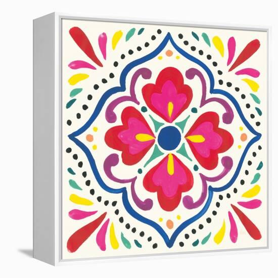 Floral Fiesta White Tile V-Laura Marshall-Framed Stretched Canvas