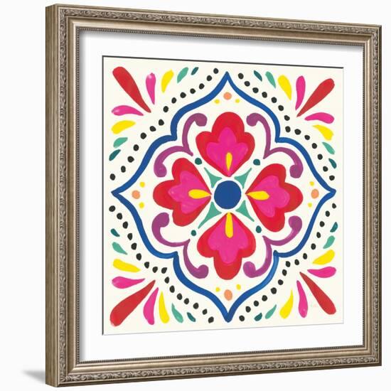 Floral Fiesta White Tile V-Laura Marshall-Framed Art Print