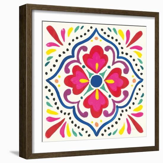 Floral Fiesta White Tile V-Laura Marshall-Framed Art Print