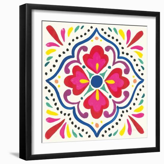 Floral Fiesta White Tile V-Laura Marshall-Framed Art Print