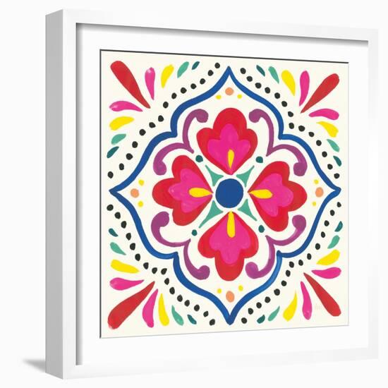 Floral Fiesta White Tile V-Laura Marshall-Framed Art Print