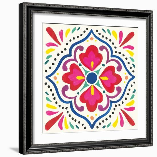 Floral Fiesta White Tile V-Laura Marshall-Framed Art Print