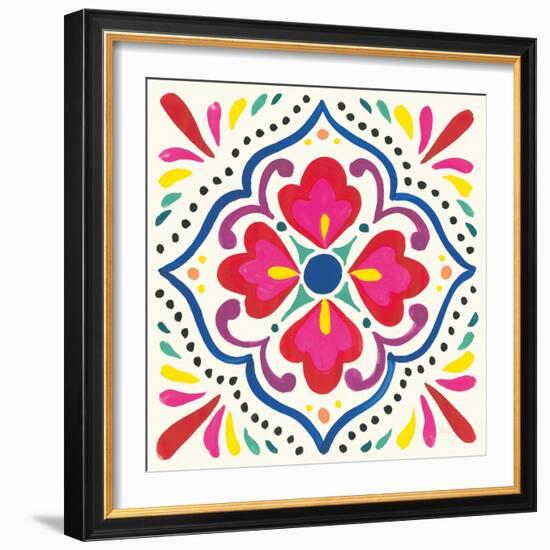 Floral Fiesta White Tile V-Laura Marshall-Framed Art Print