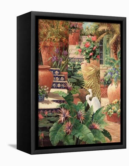 Floral Fractal with Egret-Art Fronckowiak-Framed Stretched Canvas