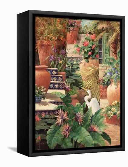 Floral Fractal with Egret-Art Fronckowiak-Framed Stretched Canvas