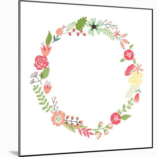 Floral Frame. Cute Retro Flowers Arranged Un a Shape of the Wreath Perfect for Wedding Invitations-Alisa Foytik-Mounted Art Print