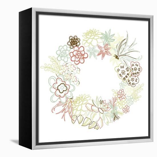 Floral Frame. Cute Succulents Arranged Un a Shape of the Wreath Perfect for Wedding Invitations And-Alisa Foytik-Framed Stretched Canvas