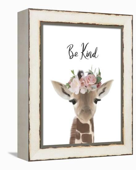 Floral Giraffe Be Kind-Leah Straatsma-Framed Stretched Canvas