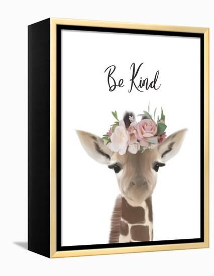 Floral Giraffe Be Kind-Leah Straatsma-Framed Stretched Canvas