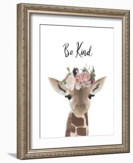 Floral Giraffe Be Kind-Leah Straatsma-Framed Art Print