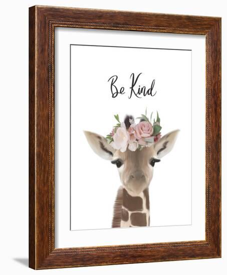 Floral Giraffe Be Kind-Leah Straatsma-Framed Art Print