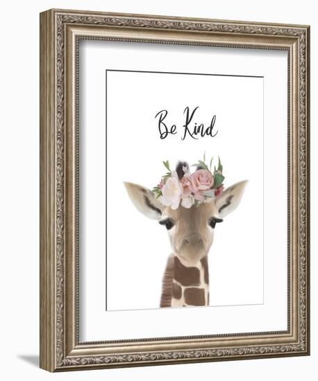 Floral Giraffe Be Kind-Leah Straatsma-Framed Art Print