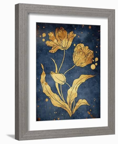 Floral Golden Blues Mate-Jace Grey-Framed Art Print