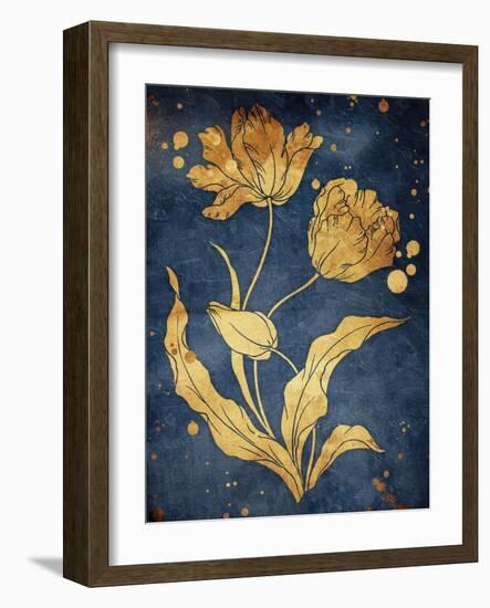 Floral Golden Blues Mate-Jace Grey-Framed Art Print