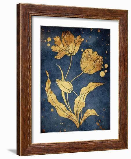 Floral Golden Blues Mate-Jace Grey-Framed Art Print