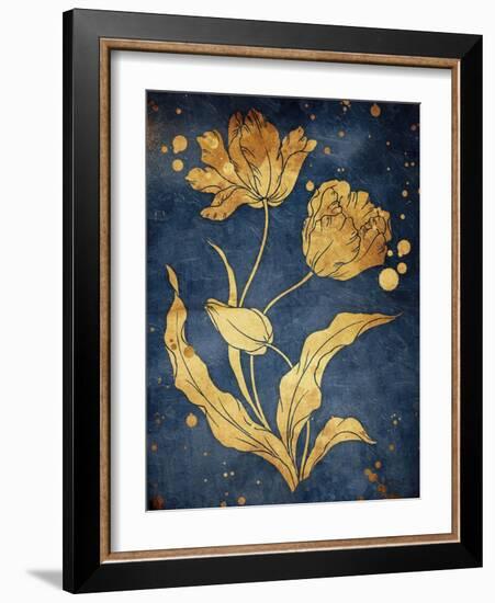 Floral Golden Blues Mate-Jace Grey-Framed Art Print