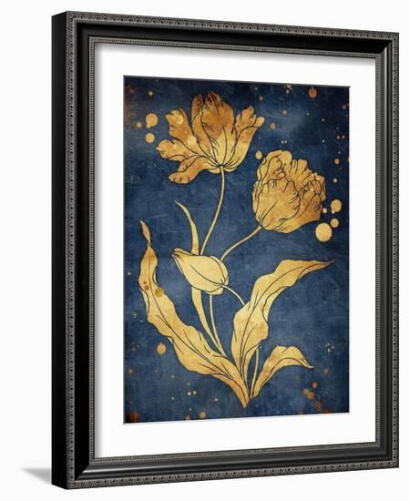 Floral Golden Blues Mate-Jace Grey-Framed Art Print