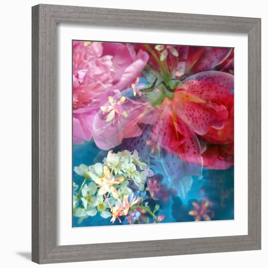 Floral Montage, Photographic Layer Work from Blossoms in Blue Water-Alaya Gadeh-Framed Photographic Print