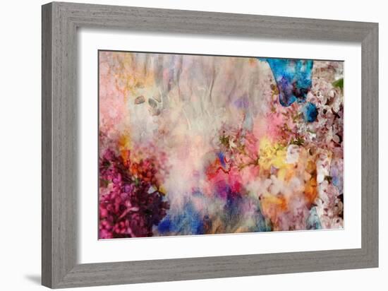 Floral Painting on Grunge Paper Texture-run4it-Framed Art Print