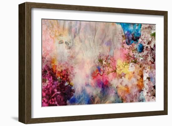 Floral Painting on Grunge Paper Texture-run4it-Framed Art Print