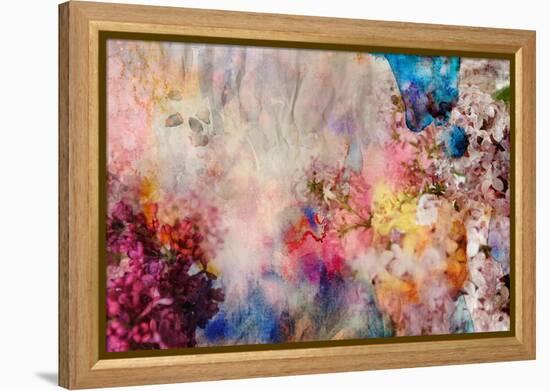 Floral Painting on Grunge Paper Texture-run4it-Framed Stretched Canvas