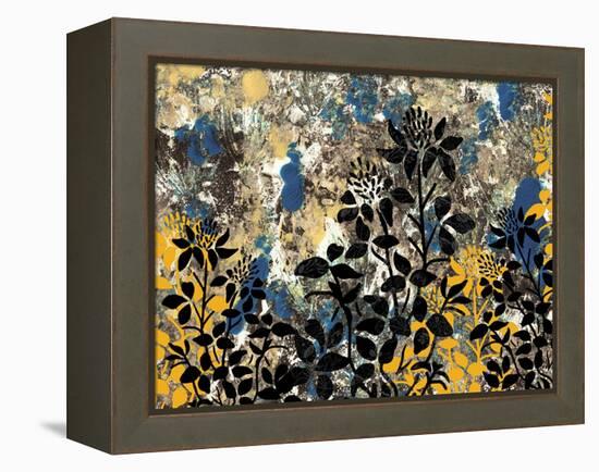 Floral Pattern Blues Yellows Black-Bee Sturgis-Framed Stretched Canvas