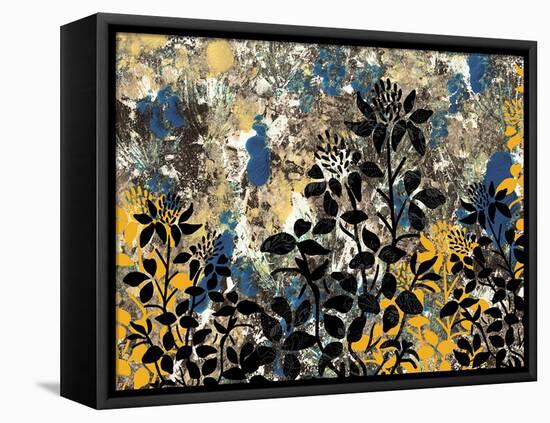 Floral Pattern Blues Yellows Black-Bee Sturgis-Framed Stretched Canvas