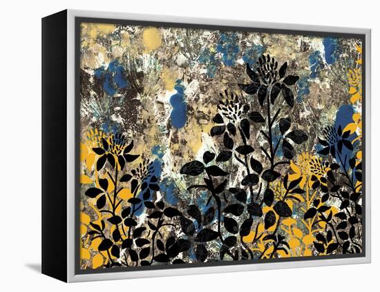 Floral Pattern Blues Yellows Black-Bee Sturgis-Framed Stretched Canvas