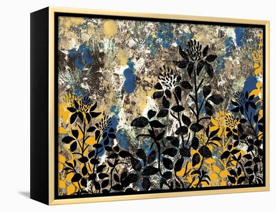 Floral Pattern Blues Yellows Black-Bee Sturgis-Framed Stretched Canvas