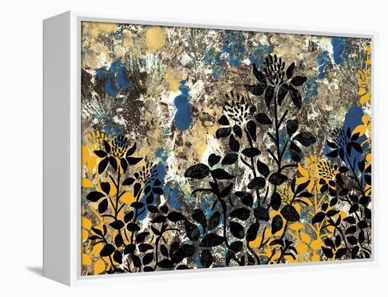 Floral Pattern Blues Yellows Black-Bee Sturgis-Framed Stretched Canvas