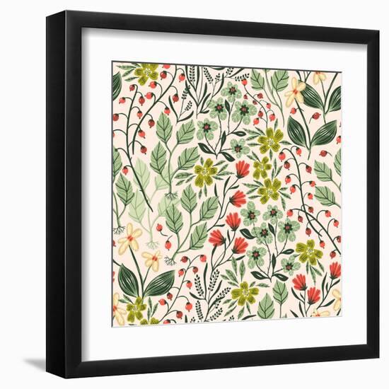 Floral Pattern with Colorful Summer Plants and Flowers-Anna Paff-Framed Art Print