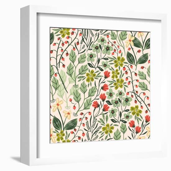 Floral Pattern with Colorful Summer Plants and Flowers-Anna Paff-Framed Art Print