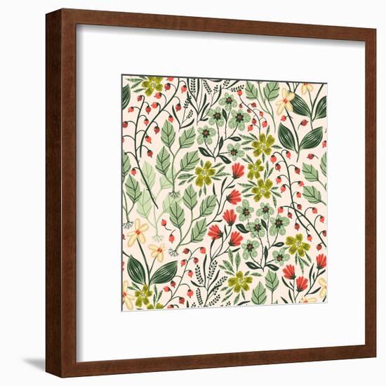 Floral Pattern with Colorful Summer Plants and Flowers-Anna Paff-Framed Art Print