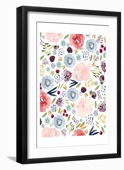 Floral Pink Red Blue-Leah Straatsma-Framed Art Print