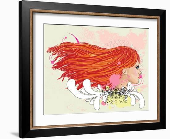 Floral Portrait of Red Haired Girl-artshock-Framed Art Print