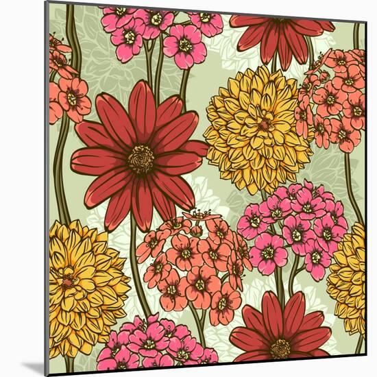 Floral Seamless Pattern. Hand Drawn Flowers. Bright Colors. Perfect for Wrapping Paper, Wallpaper,T-hoverfly-Mounted Art Print