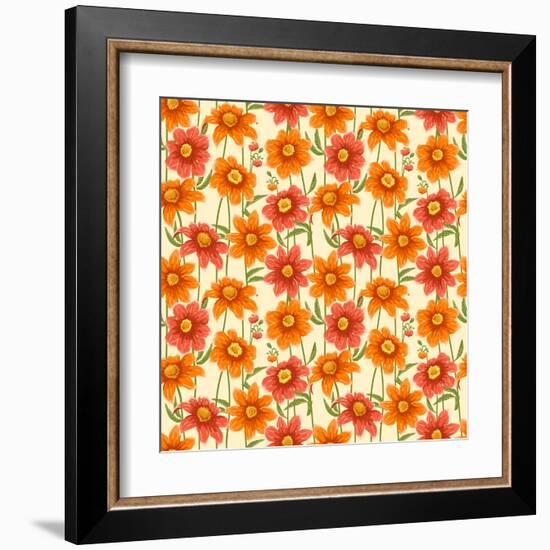 Floral Seamless Pattern with Colorful Flowers-hoverfly-Framed Art Print