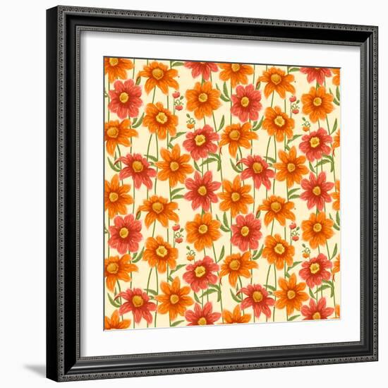 Floral Seamless Pattern with Colorful Flowers-hoverfly-Framed Art Print