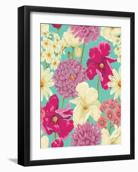 Floral Seamless Pattern with Flowers in Watercolor Style-hoverfly-Framed Art Print