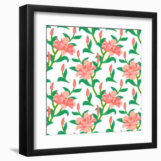 Floral Seamless Vector Pattern with Peony Flowers-tukkki-Framed Art Print