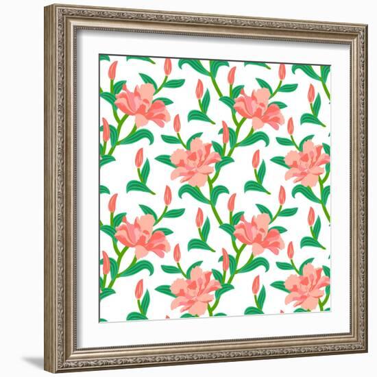 Floral Seamless Vector Pattern with Peony Flowers-tukkki-Framed Art Print