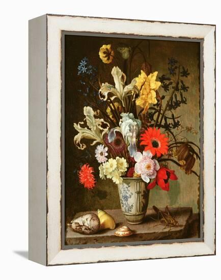 Floral Study with Beaker, Grasshopper and Seashells-Balthasar van der Ast-Framed Premier Image Canvas