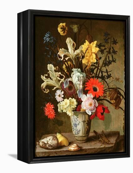 Floral Study with Beaker, Grasshopper and Seashells-Balthasar van der Ast-Framed Premier Image Canvas