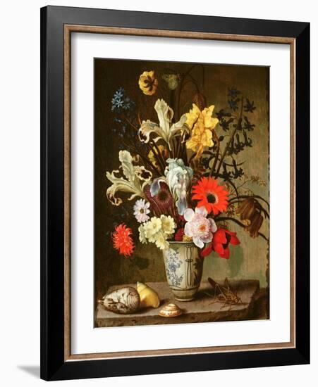 Floral Study with Beaker, Grasshopper and Seashells-Balthasar van der Ast-Framed Giclee Print