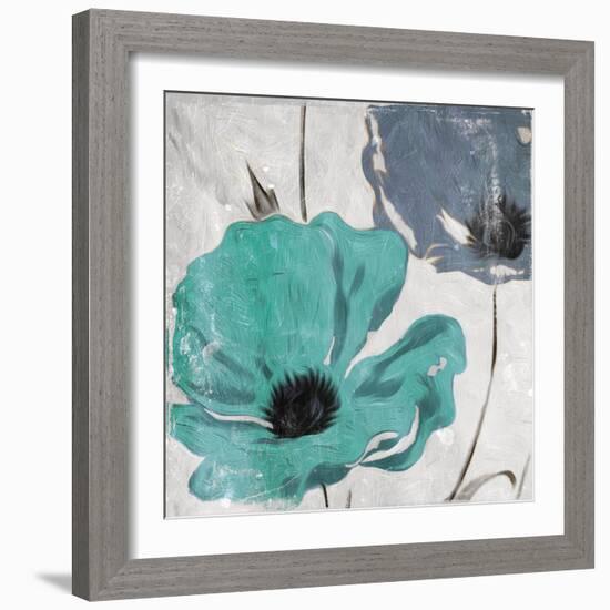 Floral Teal and Blue Hues-Milli Villa-Framed Art Print