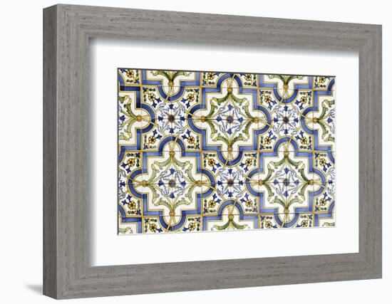 Floral Tile Pattern at House Wall, Province of Obidos, Portugal-Axel Schmies-Framed Photographic Print